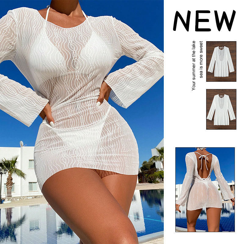 Women's Swim Dress with Elegant Wave Design