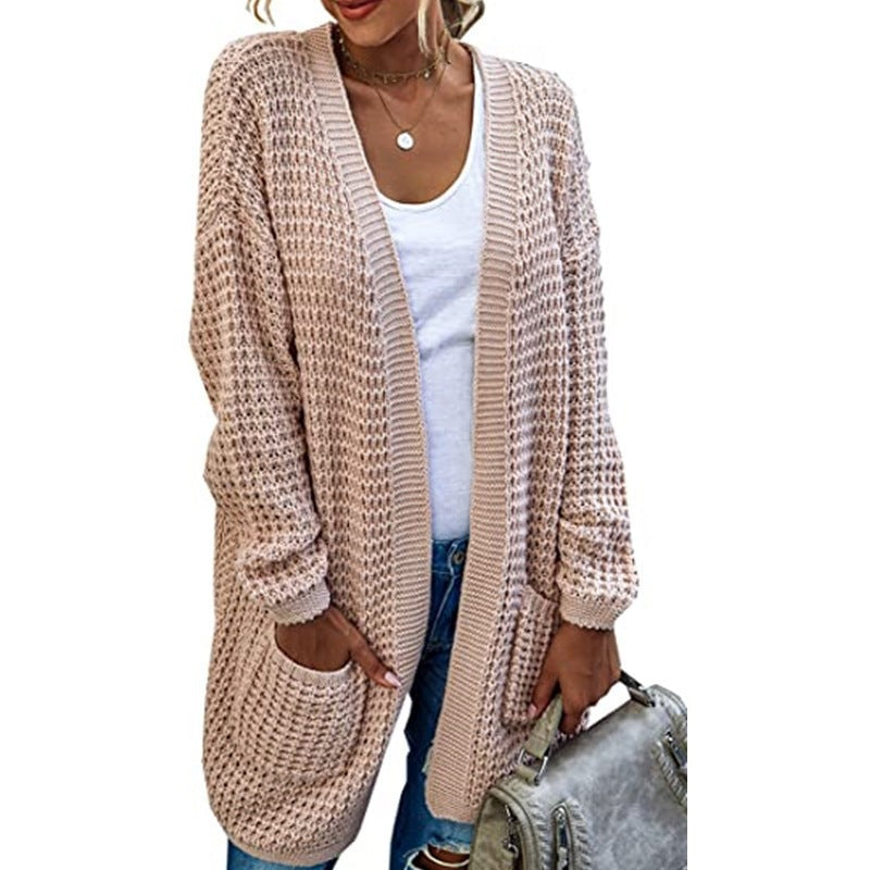 Women's Chunky Knit Cardigan with Casual Fit and Practical Pockets