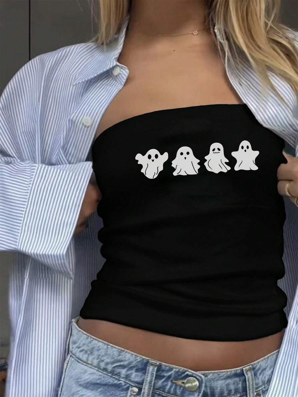 Women's Bandeau Top with Ghost Motif
