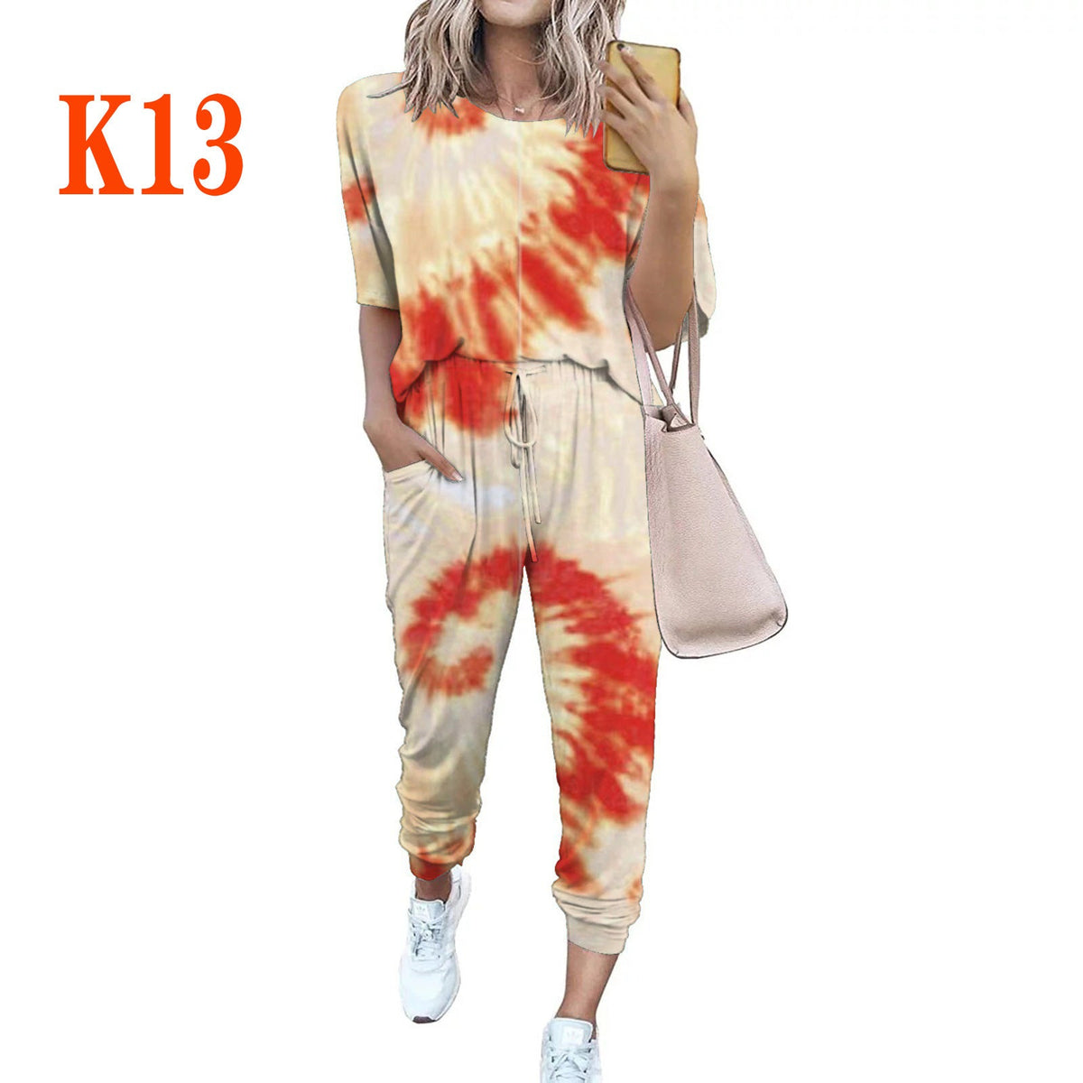Women's Lightweight Casual Jumpsuit with Tie-Dye Pattern and Pockets