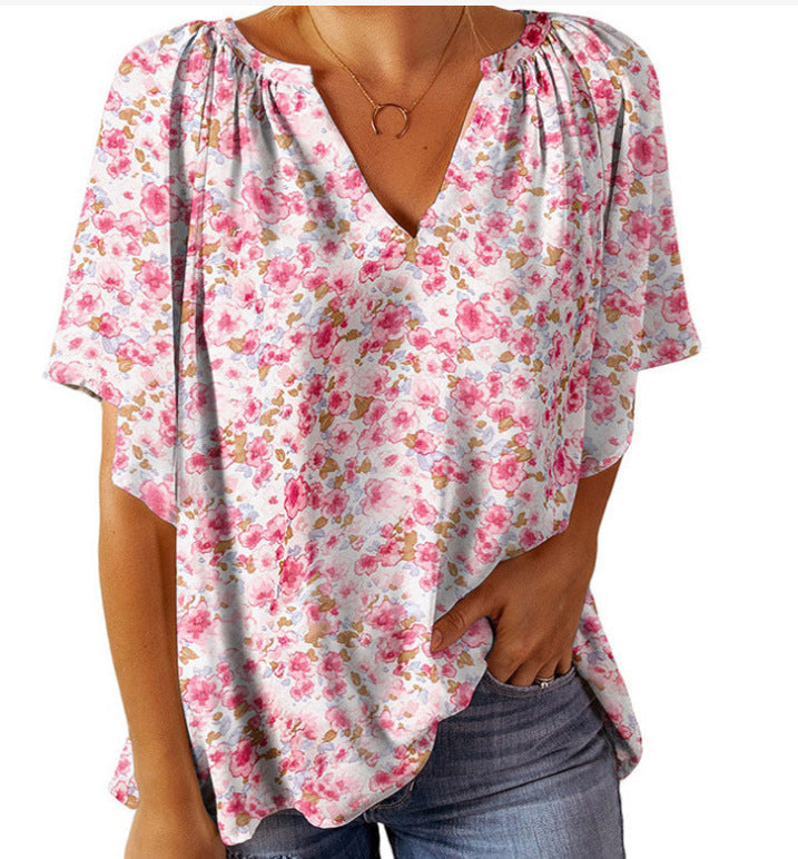 Women's Floral Blouse with V-Neck
