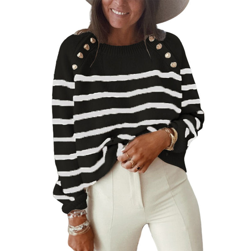 Women's Patterned Sweater with Decorative Buttons