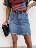 Women's High-Waisted Denim Skirt with Frayed Hem