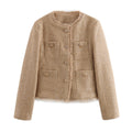 Elegant Tweed Jacket with Fringes and Decorative Buttons