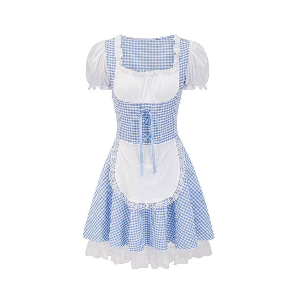Women's Dirndl Dress with Traditional Plaid Pattern
