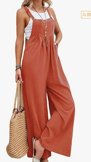 Women's Casual Wide-Leg Jumpsuit with Buckle Closure