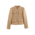 Women's Elegant Bouclé Jacket with Gold Buttons and Patch Pockets