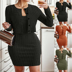 Women's Cardigan and Dress Set in Ribbed Knit Design