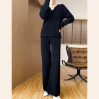 Women's Cozy Knit Ensemble with Wide Sweater and Wide-Leg Pants