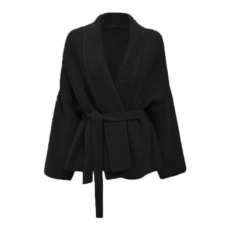 Women's Chunky Knit Cardigan with Modern Wrap Design and Wide Collar