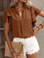 Women's Blouse with Ruffle Details and Elegant V-Neck