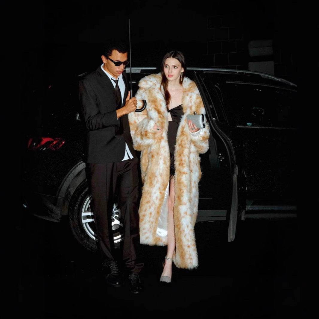 Women's Luxury Oversized Animal Print Faux Fur Coat