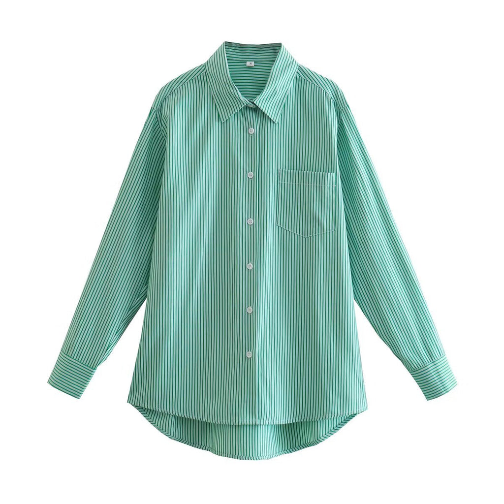 Women's Long-Sleeve Striped Shirt with Pocket
