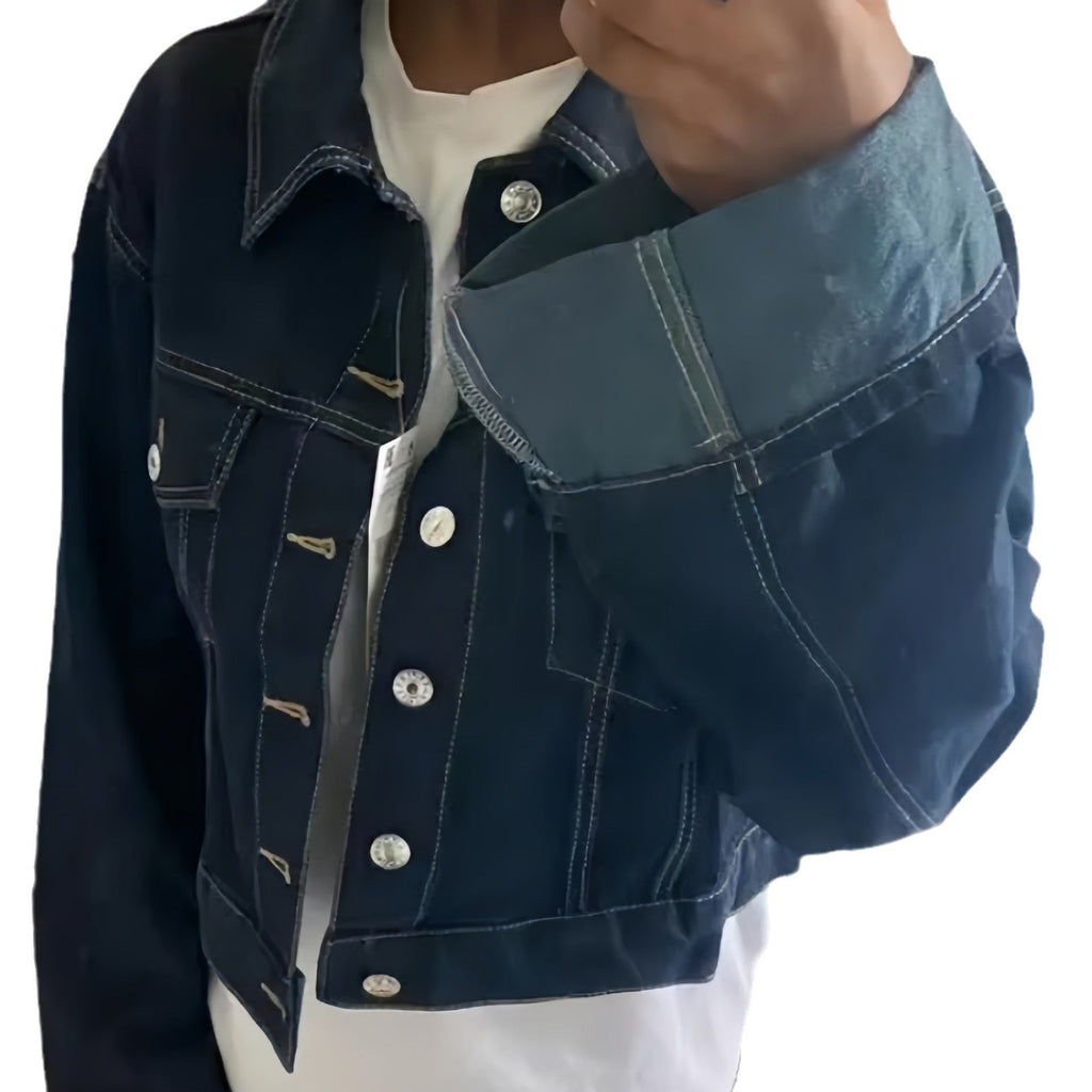 Women's Cropped Denim Jacket with Structured Cut
