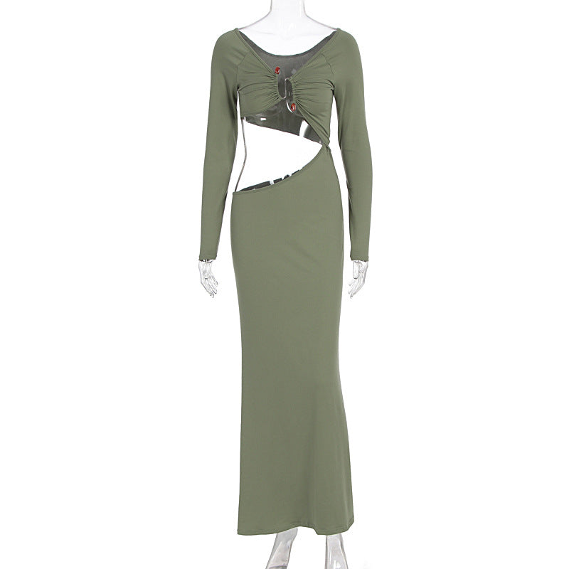 Women's Wrap Maxi Dress with Figure-Hugging Cut and Strategic Cut-Outs
