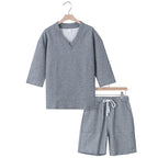 Unisex Casual Lounge Set with V-Neck Top and Drawstring Shorts