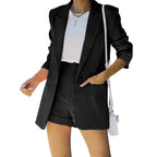 Women's Fitted Long Blazer and High-Waist Shorts Set