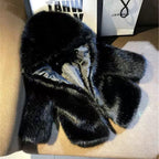 Women's Elegant Faux Fur Jacket with Voluminous Collar and Shawl Collar
