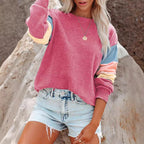 Women's Casual Pullover with Colorful Sleeve Design
