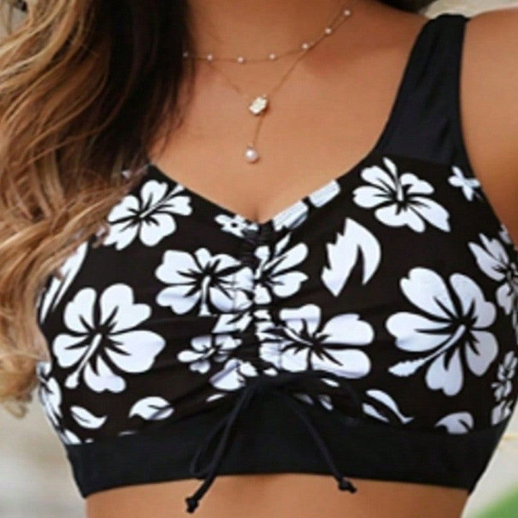 Women's Swimsuit Set with Floral Design and Detachable Skirt