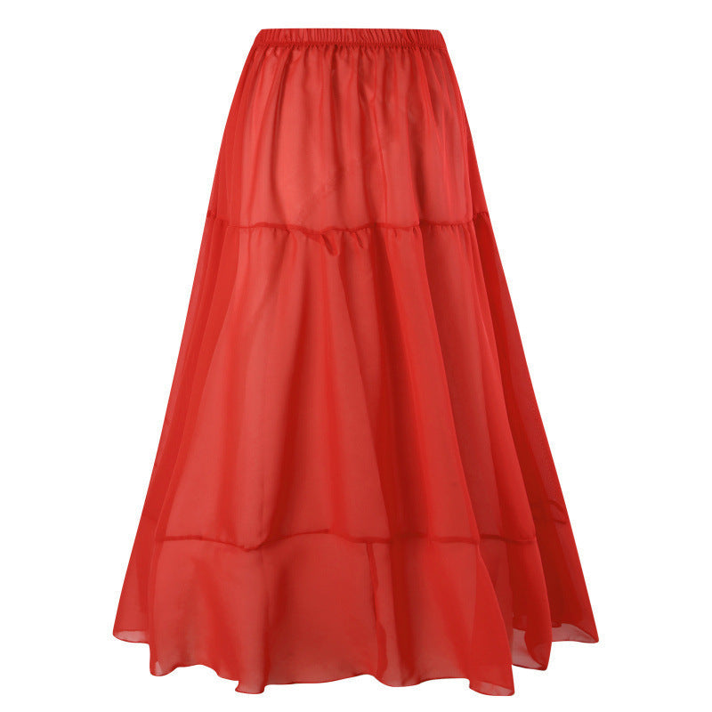 Women's Sheer Chiffon Maxi Skirt with Elastic Waistband