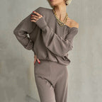 Casual Knit Suit Set with Wide Cut