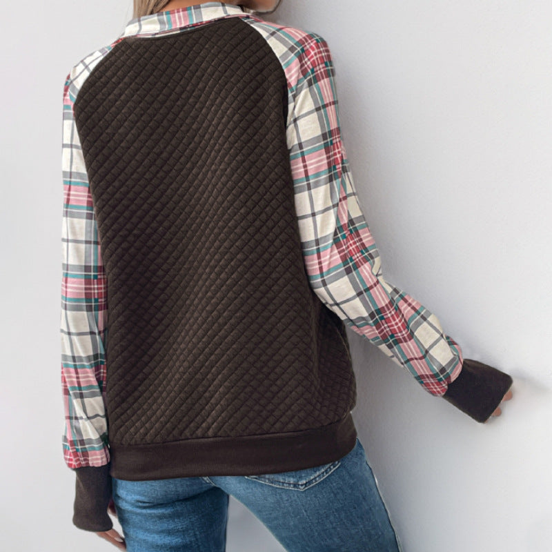 Women's 1/4 Sleeve Sweatshirt with Plaid Details