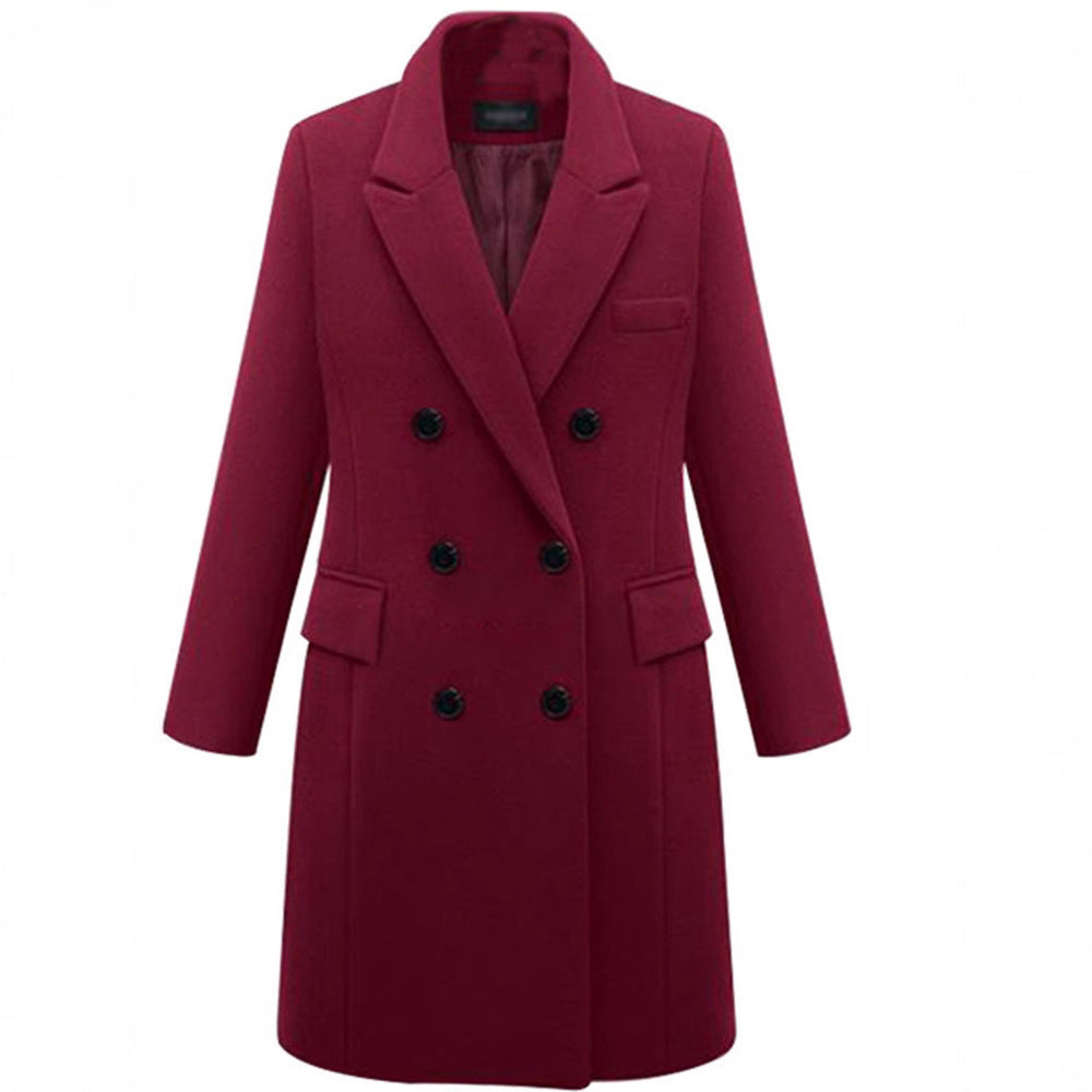 Women's Elegant Double-Breasted Wool Coat with Pockets