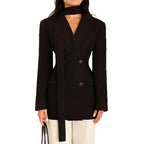 Women's Elegant Tailored Blazer with Scarf