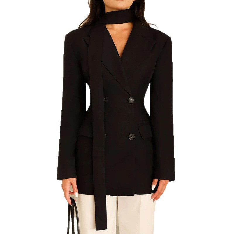 Women's Elegant Tailored Blazer with Scarf