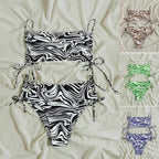 Women's Swimsuit Set with Adjustable Ties and Modern Marble Pattern