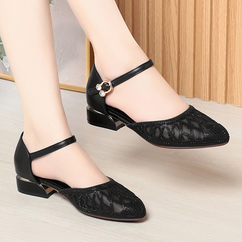 Women's Ballet Flats with Elegant Strap and Rhinestone Detail