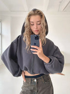 Women's Cropped Hoodie with Oversized Sleeves
