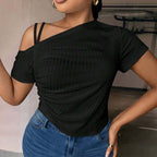 Women's Asymmetrical Ruffle Stretch Top