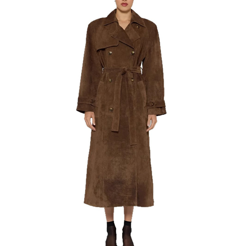Elegant Tailored Suede Trench Coat with Belt