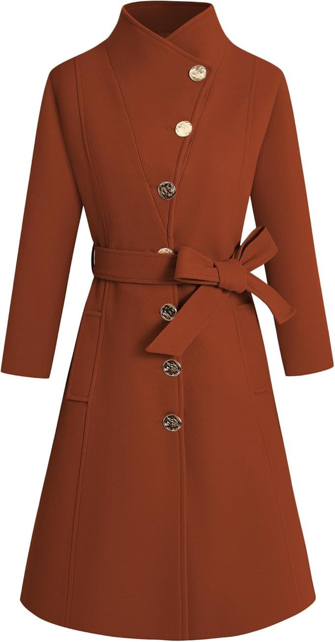 Women's Elegant Wrap Coat with Unique Collar and Belt