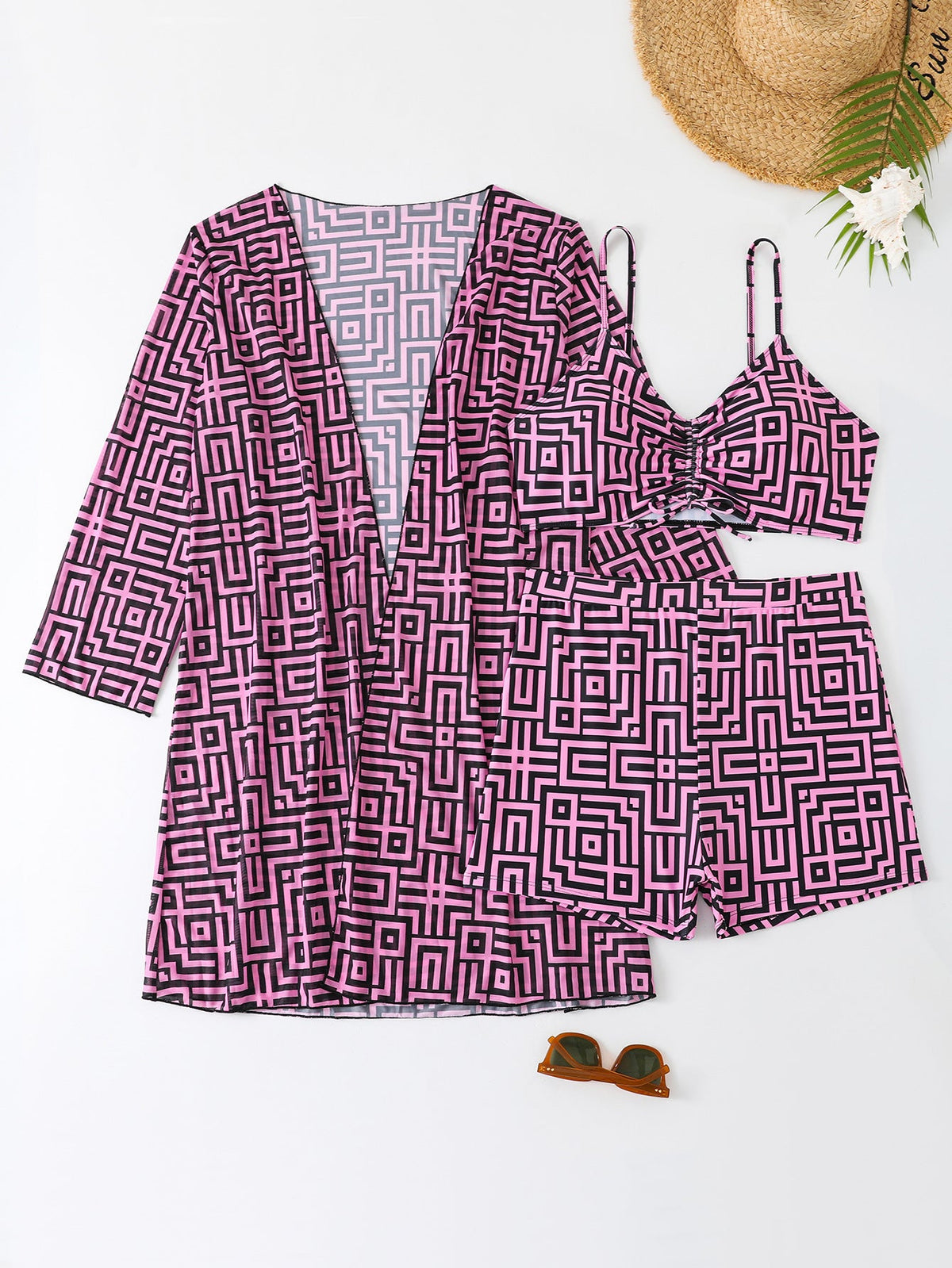 Women's Swimwear Set with Stylish Kimono and Shorts
