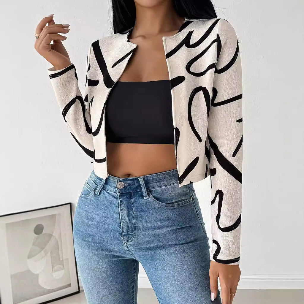 Women's Elegant Short Jacket with Unique Graphic Pattern