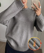 Women's Casual Pullover with Textured Sleeves and Ribbed Hem