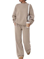 Women's Casual Lounge Set with High Stand-Up Collar and Loose Sweatpants