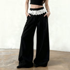 Elegant Wide-Leg High-Waist Pants with Lace Trim