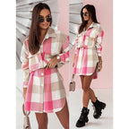 Women's Plaid Button-Front Coat with Rounded Hem
