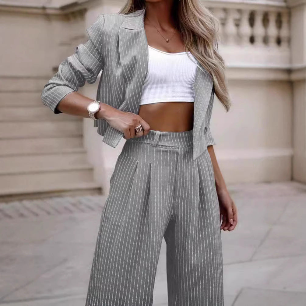 Women's Fashionable Blazer with Wide-Leg Pants