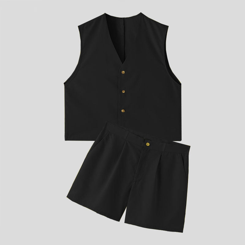 Elegant Women's Sleeveless Blazer and Shorts Set