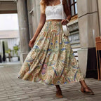 Women's Maxi Skirt with Paisley Pattern and Elastic Waist