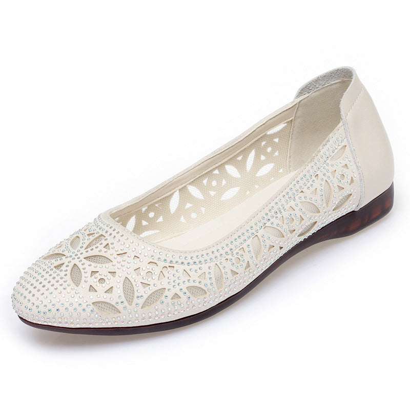 Women's Ballet Flats with Delicate Cutout Design and Sparkling Rhinestones