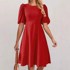 Women's A-Line Dress with Voluminous Puff Sleeves