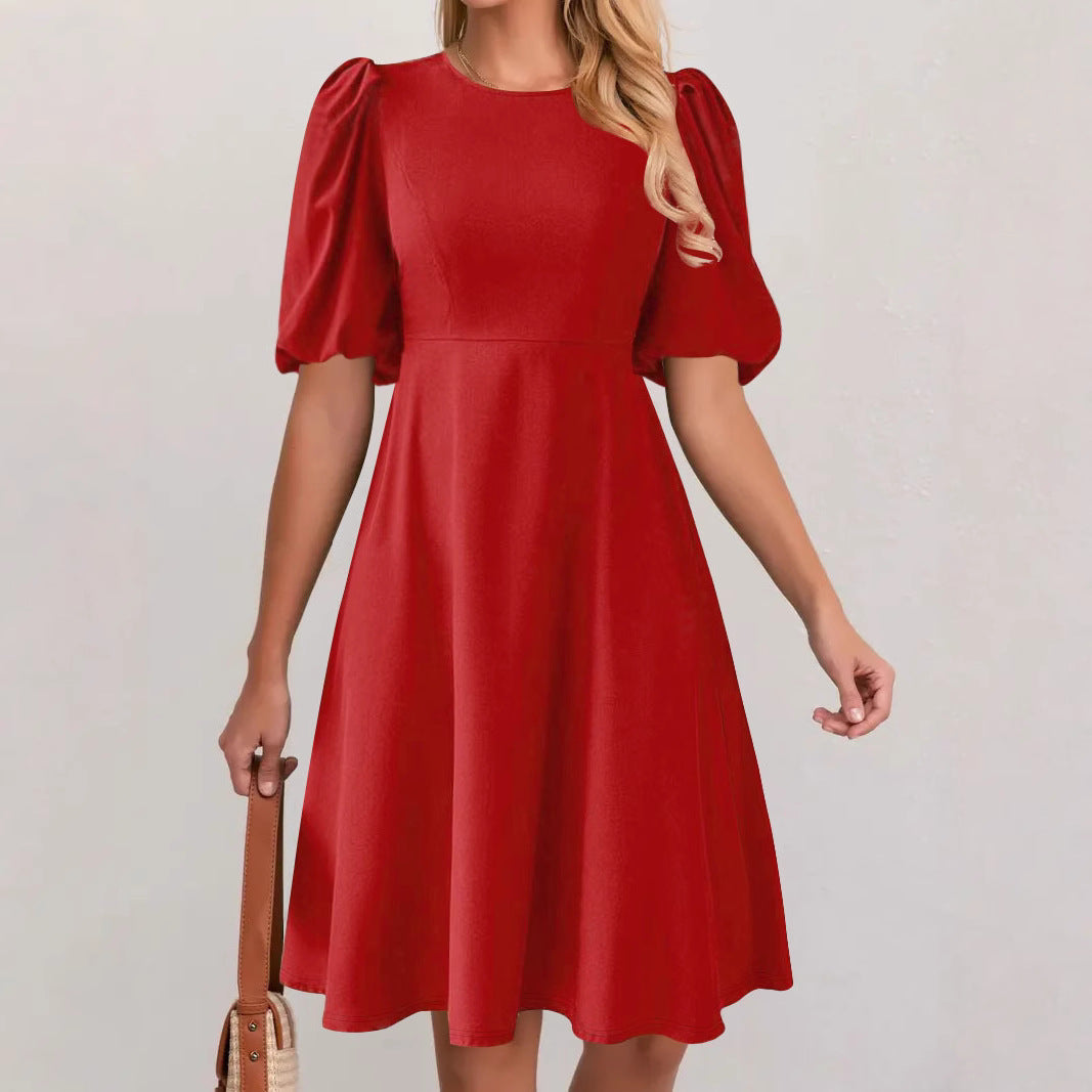 Women's A-Line Dress with Voluminous Puff Sleeves