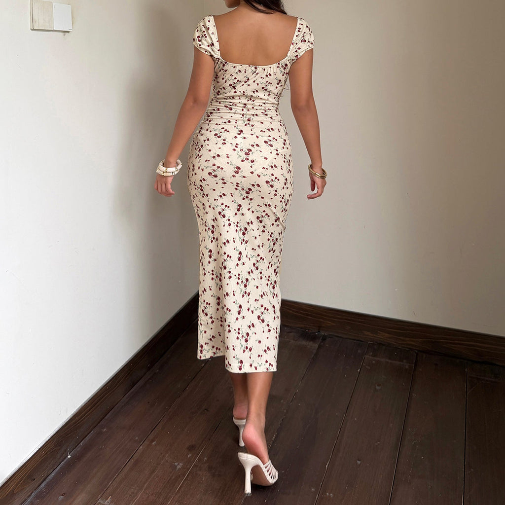 Women's Floral Dress with Playful Cut and Fine Lace Accents