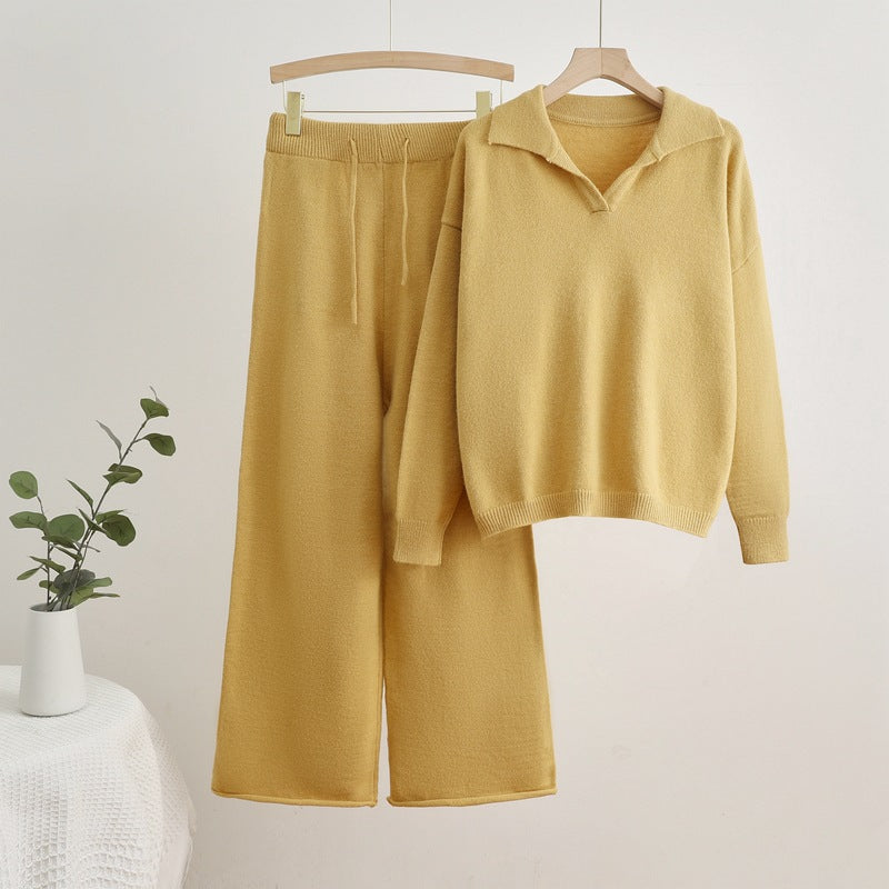 Women's Cozy Knit Loungewear Set with Wide-Cut Sweater and Pants